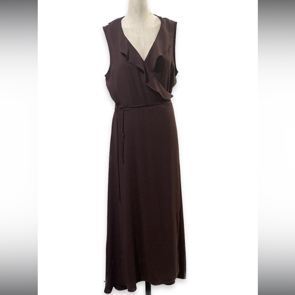 Leith Midi Dress Womens Large Sleveless Ruffle V-Neck Wrapped Dark Magenta